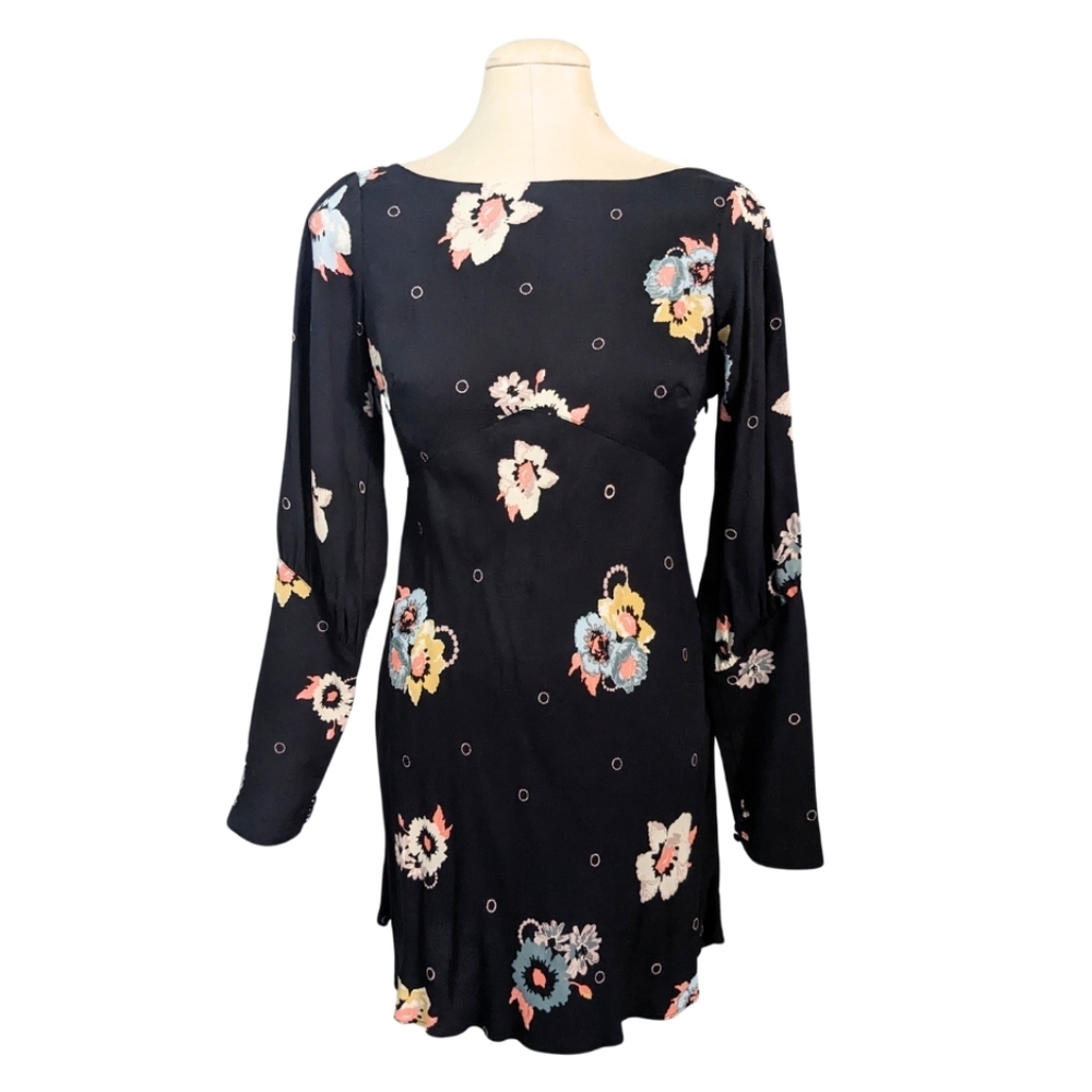 Free People Womens Sunshadows Slit Sleeve Minidress Floral Peekaboo Dress size 4